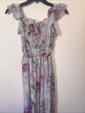Mary & Mo Floral Ruffle-Strap Maxi Dress in Lavender Green, Size XS